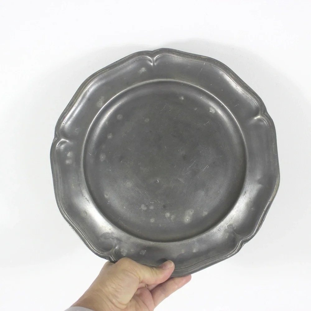 Antique Pewter Plate 10.5” Tray or Dish Drinks, Food Styling, Photography Prop - Picture 2 of 8